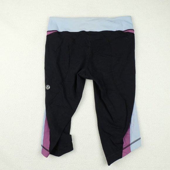 Lululemon Womens Yoga Pants 10 Black Blue Capri Stretchy Athletic Athleisure Gym - Picture 4 of 13